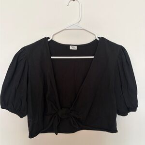 Aritzia Black Tie-Front Crop Top